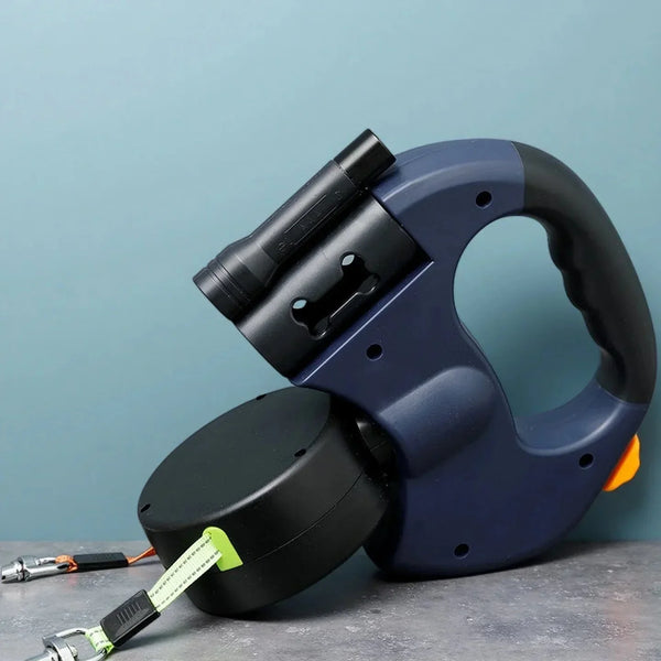 Double Retractable Leash with LED Light & Poop Bag Holder