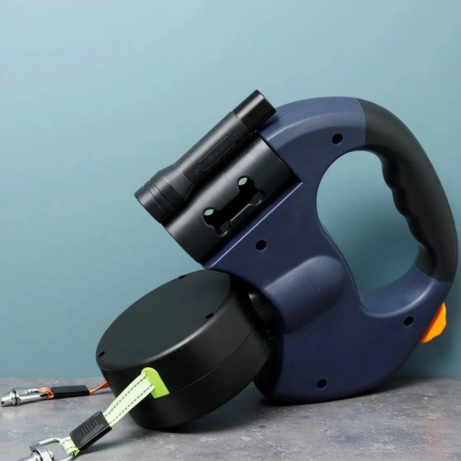 Double Retractable Leash with LED Light & Poop Bag Holder
