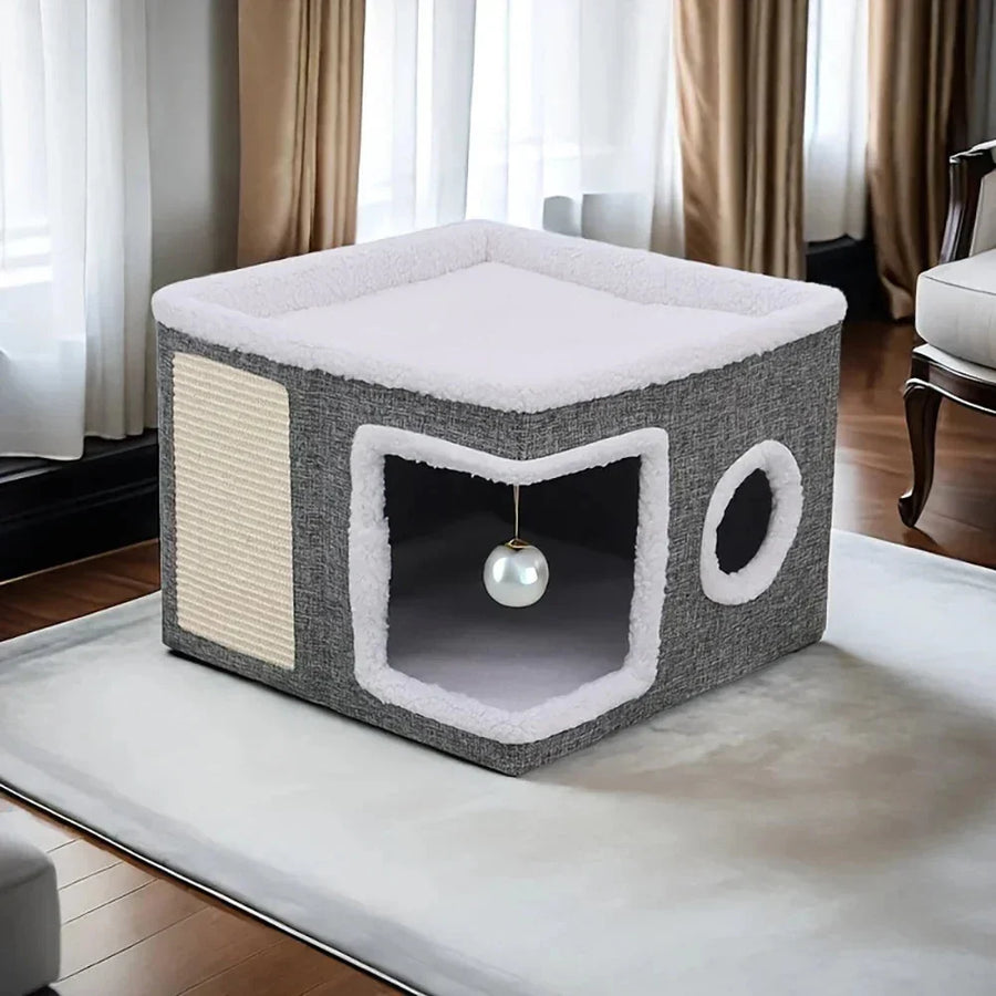 4-Level Foldable Cat House with Scratcher